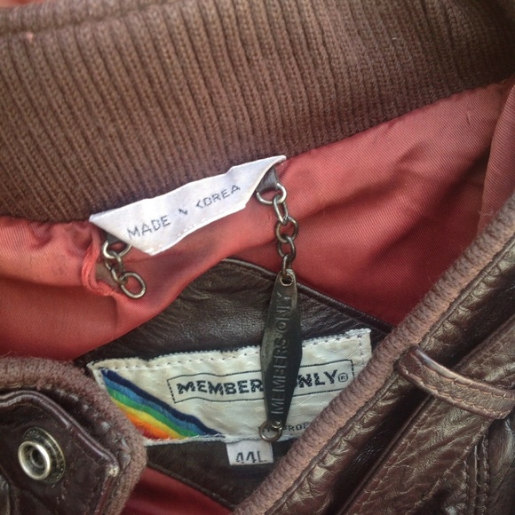 Members Only Brown Leather Bomber Jacket Sz 44 L Coat Zip Front Vintage 80s 90s - Picture 4 of 4